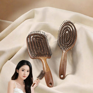 Anti Static Fluffy Volumizing Ribbed Styling Comb for Women Wood Grain Texture