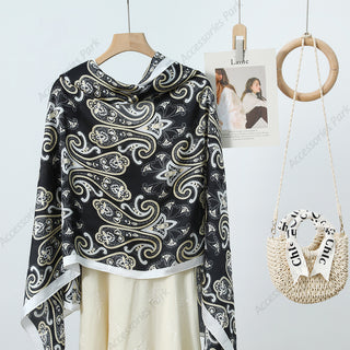 Gorgeous Black Floral Paisley Pattern Printed Satin Silk Scarf