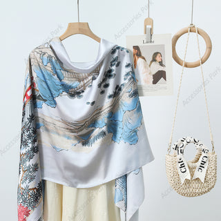 Beautiful Natural Design Printed Satin Silk Scarf